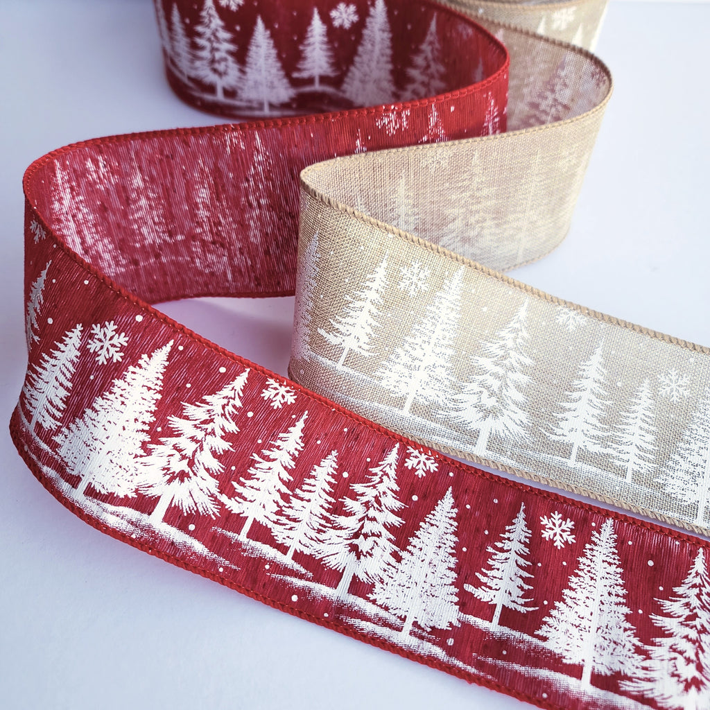 Tree Print Wired Edge Ribbon - 63mm wide