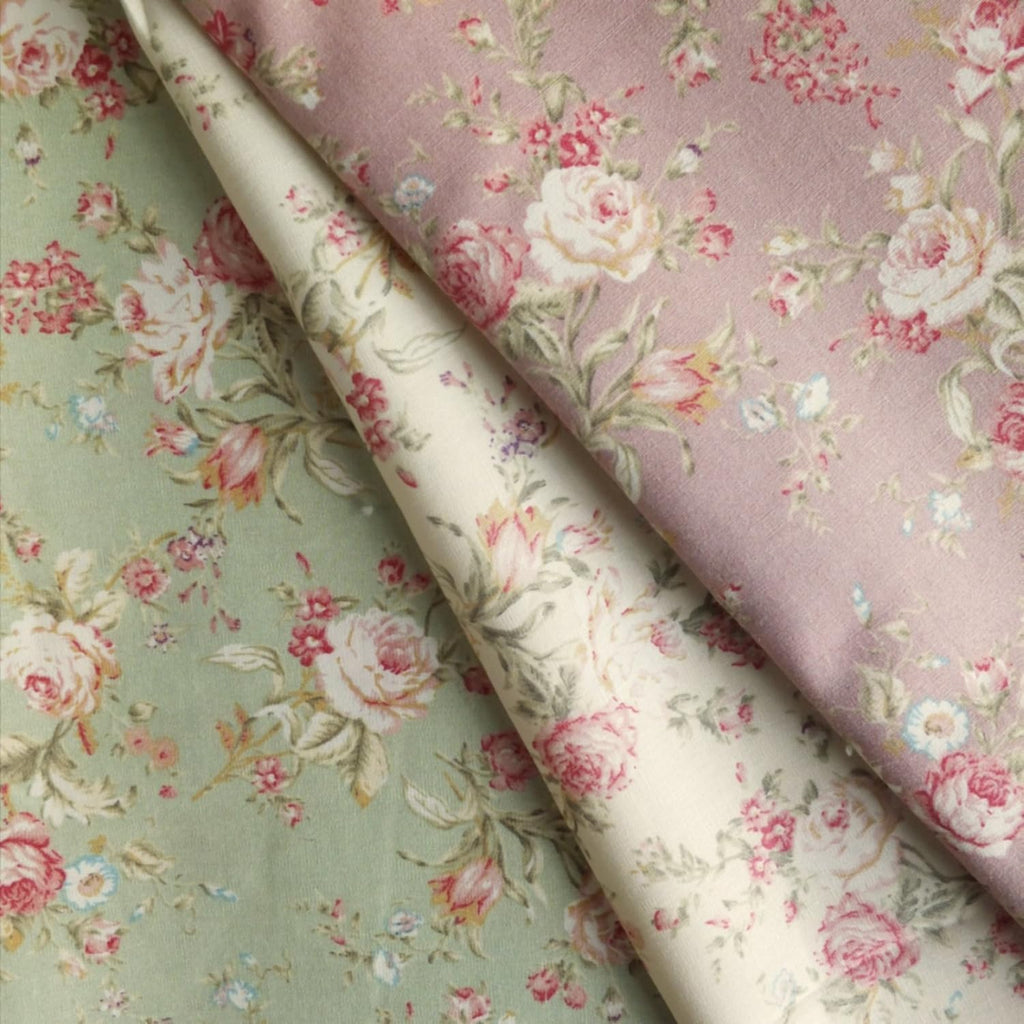 Vintage Floral Printed Cotton Poplin Fabric - Dusky Pink