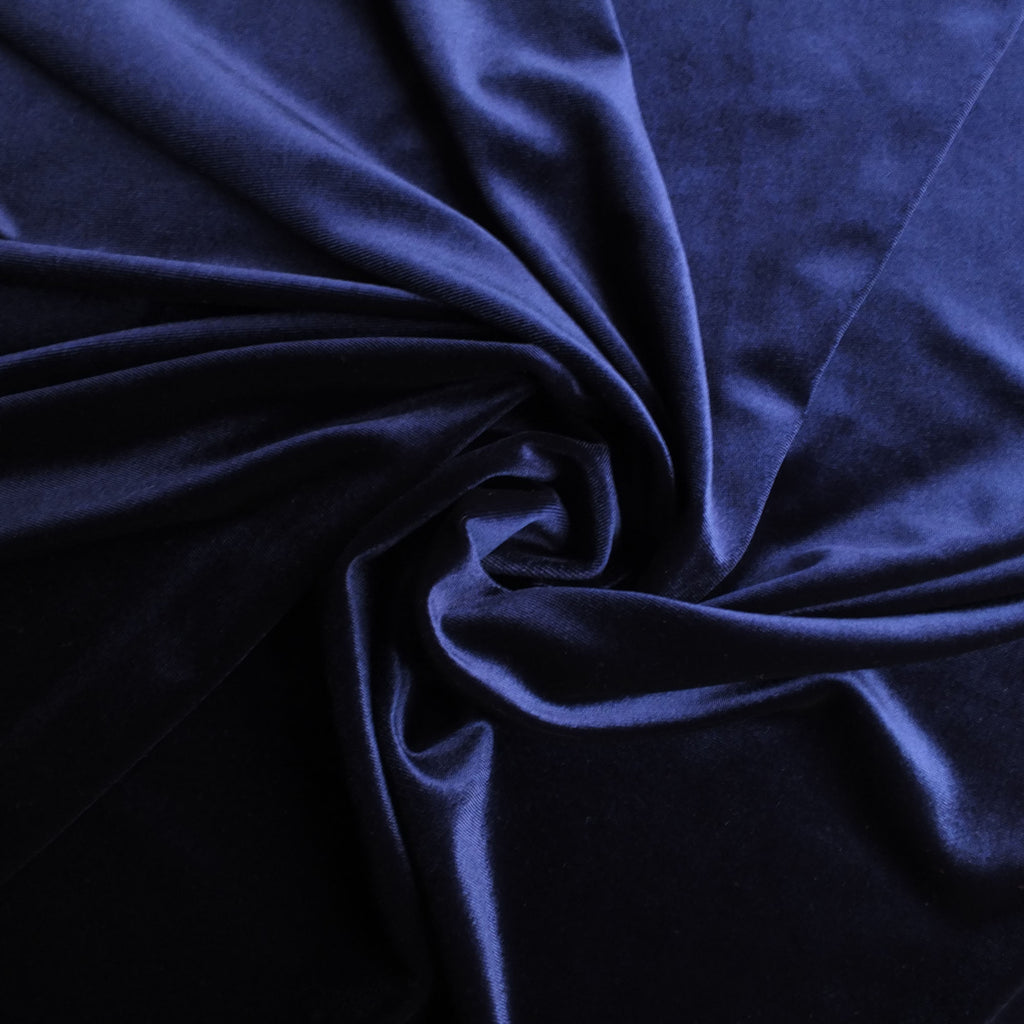 Navy Blue Soft Stretch Velvet Dress Fabric - Rich Plain Knitted Jersey Velour